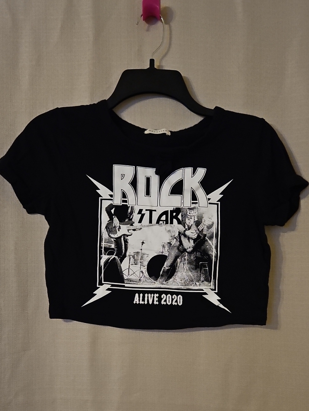 Occasion Black Graphic Rock Crop Tee - White Print